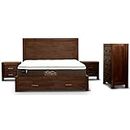 Twingo 4pcs Queen Bed Room Set Frame Tallboy 2 Bedside Table Solid Acacia Wood Chest of 4 Drawer Buffet Storage Cabinet Shelf Furniture