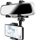 Car Rearview Mirror Phone Holder- Car Phone Mount- Phone Bracket, Phone Stand with 270° Swivel and Adjustable Clips, Universal Smartphone Cradle (Black, Plastic, For 3.7 To 6.6 Inch Smartphones)
