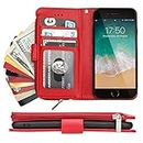 Cavor for iPhone SE 2020/ SE 2022/ iPhone 7/ iPhone 8 Case,PU Leather Zip Pocket Wallet Flip Cover Case Magnetic Closure Book Design with Kickstand Feature & Card Slots(4.7")-Red