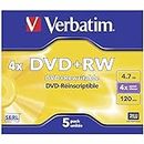 Verbatim 43229 Blank DVD+RW 4X Disc in Non Print Jewel Case (Pack of 5)