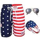 Yahenda Men's USA American Independence Day Accessories Set American Flag Beach Shorts American Flag Sunglasses and Headband (Large)