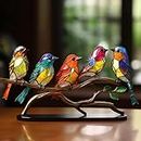 2024 Stained Glass Birds on Branch Desktop Ornaments, Acrylic Double Sided Multicolor Hummingbird Crafts Statue, Bird Statue Ornaments, Metal Art Bird Sculpture, Home Office Decorations Sale Clearance