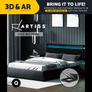 Artiss Bed Frame Queen Size RGB LED Gas Lift Storage Mattress Base Black COLE