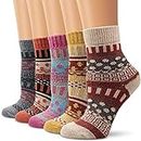 Aeoss Women's 5 Pairs Vintage Style Winter Knitting Wool Crew Socks, Free size Multi color (Multi-Color-10)