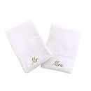 Linum Home Textiles Personalized Mr. and Mrs. Hand Towel, Set of 2, White/Gold