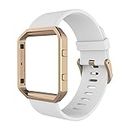 Simpeak Sport Band Compatible with Fitbit Blaze Smartwatch Sport Fitness, Silicone Wrist Band with Meatl Frame Replacement for Fitbit Blaze Men Women, Small, White Rose Gold Frame