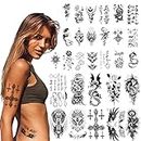 ACWOO Temporary Tattoos, 40 Sheets 3D Realistic Wolf Lion Tribal Animal Butterfly Tattoo Stickers, Waterproof Fake Tattoos for Kids Adults Men and Women, Black Tiny Fake Face Tattoo for Neck Arm Hands