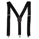 PELUCHE Plain Black Black Coloured 3.5cm Strap Width Elastic Suspenders for Men