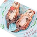 Liif Otter Half 3D Pop Up Anniversary Card For Wife, Husband, Couple, Funny Birthday Card - For Girlfriend, Boyfriend | With Message Note & Envelop | Size 7 x 5 Inch