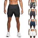 Men's 2 in 1 Athletic Running Shorts, Workout Shorts with Phone Pockets Lightweight Training Gym Compression Shorts for Men Black of Friday Deals 2024