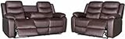 Roma Recliner Brown Bonded Leather 3+2 Seater sofa set- 3 Seater Suite with drop down table & cupholder For Living Room Furniture - 2 Seater cheap couches for SALE
