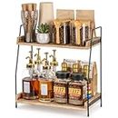 ANBOXIT Coffee Station Organizer for Countertop, Coffee Bar Accessories and Organizer, Wooden Kitchen Counter Shelf, 2 Tier Coffee Condiment Storage, Coffee Caddy for Kitchen, Home, Office - Brown