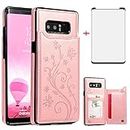Phone Case for Samsung Galaxy Note 8 with Tempered Glass Screen Protector and Card Holder Wallet Cover Stand Flip Leather Cell Accessories Glaxay Note8 Not S8 Galaxies Gaxaly Cases Women Rose Gold