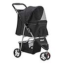 i.Pet Pet Stroller, Double Cat Dog Carrier Backpack Travel Strollers Pram Seat Trolley Outdoors Transport Carriers, Folding with 3 Wheels Removable Cushion Black
