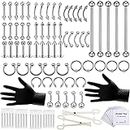 100PCS Piercing Kit 14G 16G Nose Septum Rings Jewelry for Belly Button Tongue Body Tools with 20PCS 12G Needle