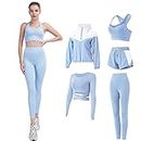 FRECINQ 5 Pieces Femme Survêtement de Fitness Yoga Ensemble Tenue de Sport Jogging Gym Pilates Sportwear Zumba Tennis Vêtements（Bleu #2 XL）