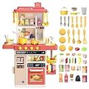 deAO Kitchen Playset Toy with Realistic Lights & Sounds, Kids Play Kitchen Set with Simulation of Spray Features, Pretend Role Play Toys with Lots of Kitchen Accessories Gift for Toddlers (Pink)