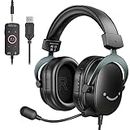 Fifine PC Gaming Headset with USB/3.5mm Jack for Laptop Computer, Over Ear Wired Headphones with 7.1 Surround Sound, Detachable Microphone, Volume Control, Passive Noise Cancelling-H9