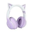 RGB Light Cat Ear Headphone, Foldable 3.5mm Wired Wireless BT Gaming Headset with Detachable Mic, Adjust Headband, Soft Over Ear Music Headset for Girls, Gifts (Purple)