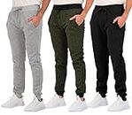 Real Essentials Mens Joggers Sweatpants Fleece Pants Sweat Clothing Pockets Baggy Elastic Cuffed Workout Bottom Athletic Soft Warm Winter Jogging Gym Active Track Work Tapered, Set 3, S, Pack of 3