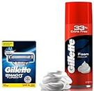 Gillette Mach Turbo 3 Shaving Blades- Pack of 10 (Cartridges) & Gillette Classic Regular Pre Shave Foam, 418g with 33% Extra Free