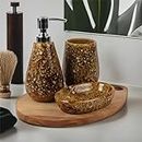 Ceramixs Ghar Ceramic Bathroom Accessories Set for Utility and Bathroom Decor | Liquid Soap Dispenser, soap Tray, Toothbrush Holder Hand Crafted (Color : Brown) NBATH_0015