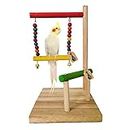 DreamAuro Colorful Wooden Parrot Hanging Swing Bell Toy Bird Perch Stand Bar Beads Pet Cage Decor Birds Playing Toy (Parrot, Cockatiels and Same Size)