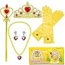 MISS FANTASY Princess Belle Dress up Accessories for Girls Cosplay Queen Jewelry Set Good for Halloween Party Girls Birthday Party Pack Include Tiara Wand Gloves Necklace Earrings Set of 6