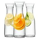 Glass Water Carafe Pitchers with Lid, by Kook, Glass Water Pitcher, Set of 3, 35 oz, Glass Carafe, Drink Dispensers for Parties, Mimosas, Tea, Water, Wine, and Juice, Plastic Lids, Dishwasher Safe,