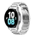 Pencoda No Gaps Bands Compatible with Samsung Galaxy Watch 6/5/4 Band 40mm 44mm, Galaxy Watch 5 Pro Bands, Stainless Steel Metal Replacement No Gap Band Women Men Large Small (Silver)