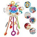 Silicone Pull String Interactive Toy, New 4-in-1 Silicone Pull String Baby Toy,Hidden Surprise Toys for Kids，Toys for Boys/Girls/Toddlers/Baby Age 18 M+