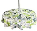 Karina Home Round Outdoor Garden Tablecloth with Parasol Umbrella Hole Tropical Flowers and Birds Green Garden Wipe Clean Round 138cm