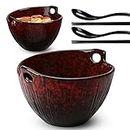 JH JIEMEI HOME Ramen Bowl with Chopsticks and Spoons, Ceramic Set of 2, Dishwasher Safe for Pho Udon Soba Noodle Salad Pasta, Special Reactive Glazed Crimson Bowls Set