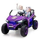 OLAKIDS 2 Seater Kids Ride On UTV, 12V Electric Truck Car with Remote Control, Battery Powered Vehicle with 4 Wheels Suspension, Music, Bluetooth, MP3, USB, FM, Horn (Purple)