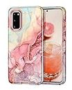 Btscase Compatible with Samsung Galaxy S20 Case 6.2 Inch, Marble Pattern 3 in 1 Heavy Duty Shockproof Full Body Rugged Hard PC+Soft Silicone Drop Protective Women Girl Phone Cases Covers, Rose Gold