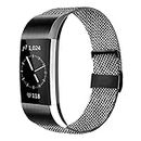 AK For Fitbit Charge 2 Strap (2 Sizes), Metal Mesh Magnetic Clasp Stainless Steel Replacement Strap for Fitbit Charge 2 (Black, S)