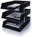 Nobel Plastics Filing Storage Letter Trays with Metal Risers - Desk Tidy Document Paper Filing In & Out - Ideal for School, Home And Offices (Black, 3 Trays + 8 Risers)