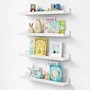 WooDinto Floating Shelves for Nursery Books Set of 4, 24 Inches Long Wood Photo Picture Ledge Shelf with Lip, Rustic Wall Shelf for Kids Bedroom Bathroom Living Room Office Frames (White)