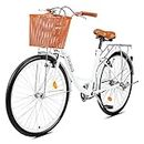 Viribus 26 Inch Vintage Ladies Bike with Basket, Girl’s Bike Dutch Style City Bicycle with Carbon Steel Frame Dual V Brakes, Single Speed Women’s Comfort Bike w Adjustable Seat and Handlebars(White)