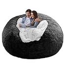 YudouTech Bean Bag Chair Cover(Cover Only,No Filler),Big Round Soft Fluffy PV Velvet Washable Bean Bag Lazy Sofa Bed Cover for Adults,Living Room Bedroom Furniture Outside Cover,150 Black.