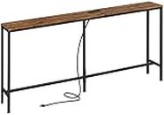 SUPERJARE 70 Inch Console Table with Outlet, Sofa Table with Charging Station, Narrow Entryway Table, Skinny Hallway Table, Behind Couch Table, for Living Room, Rustic Brown