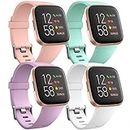 Ouwegaga Pack of 4 Silicone Replacement Bands for Fitbit Versa/Fitbit Versa Lite Strap/Fitbit Versa 2 Strap, Small Pink/Aqua/Lavender/White