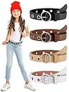 4 Pieces Kids Leather Belts Girls Skinny Belt Faux Leather Jeans Belt with O Ring Buckles for 6-12 Years Teen Girls, 4 Colors, Black, White, Camel, Brown, For Waist Size 26"-30"