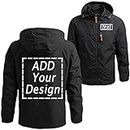 QSHome Windbreaker Jackets for Men Custom Your Logo Workwear Outdoor Hooded Team Work Uniform Black Coat