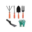 Kraft Seeds by 10CLUB Essential Gardening Hand Tools - 6 pieces | Gardening Tool Set Combo | Durable Home Garden Tool Kit for Soil | Cultivator | Fork Trowel | Weeder | Khurpi | Garden Gloves