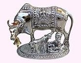 Saudeep India Rajasthani Jaipur Unique Traditional Handicraft Antique Oxidized White Metal Big Cow and Calf with Ladoo Gopal Puja Article Holy and Lucky for Business and Locker