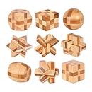 VolksRose 9pcs Wooden Brain Teaser Puzzles, IQ Challenge Puzzle Games, Logic Smart Mind Puzzle Box Lock Toy Removing Assembling 3D Small Puzzle Gift Set for Adults Teenagers Kids, 4.5cm 1.8inch