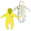VParents Zoey Hooded Full Sleeve Cotton Baby Footies Sleepsuit Rompers for baby boys and baby Girls Pack of 2 (0-3 Months, yellow)