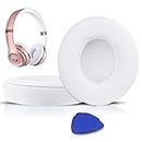 SoloWIT Earpads Cushions Replacement for Beats Solo 2 & Solo 3 Wireless On-Ear Headphones, Solo2 Solo3 Ear Pads with Soft Protein Leather, Added Thickness - (White)