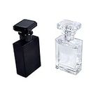 4 Pack-30ML +10ML Flint Glass Refillable Perfume Bottle, Square Portable Cologne Atomizer Empty Bottle with Spray Applicator For Travel (Transparent and Black)